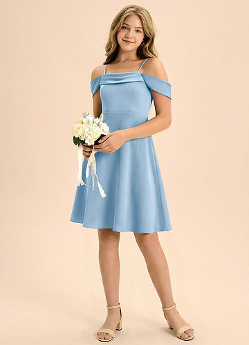 Azazie Anselie Junior Klä av A-Line i Stretch Satin Plisserad image1