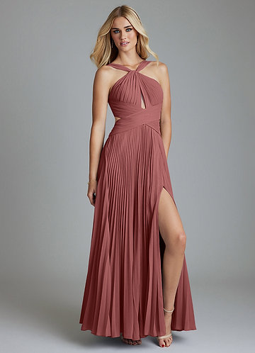 Azazie Hosanna Robes Demoiselle d'honneur Robe Trapèze en Mousseline de soie Plissée Améthyste image1