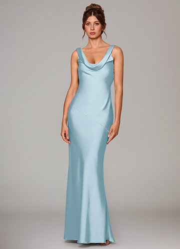 blue dress for baby girl Sky Blue Halter Chiffon Long Bridesmaid Dress – FancyVestido