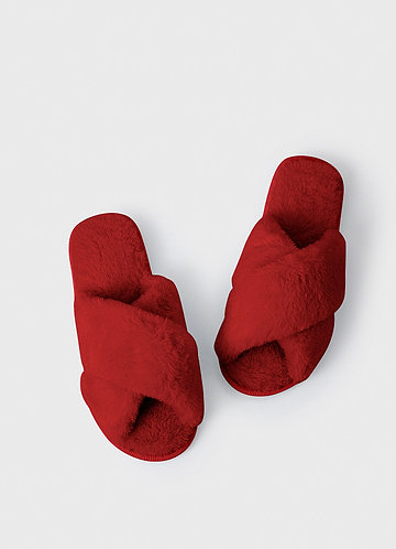 front Matching Color Cross Band Fuzzy Slippers