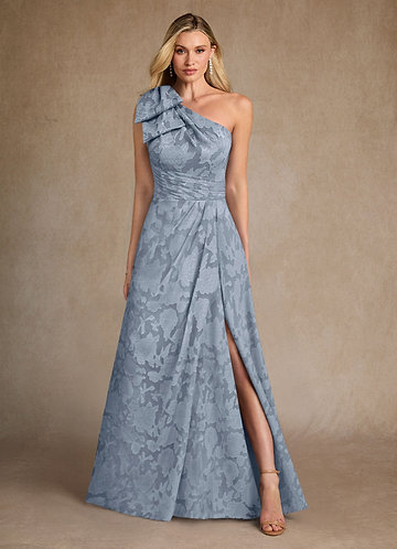 Azazie Easton Mother of the Brides Dresses Dusty Blue Ball-Gown One Shoulder Floral Burnout Dress image1