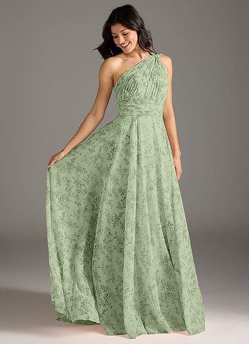slim fit dress slacks Wedtrend Women Long Bridesmaid Dress with Slit Green Large Flower A Line Cold Shoulder Chiffon Print Wedding Guest Dress, Green Large Flower / US2