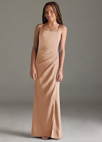 Azazie Mero Junior Vestido de Rosa Inglesa de Satén Elástico de Corte Sirena con Plisado image1