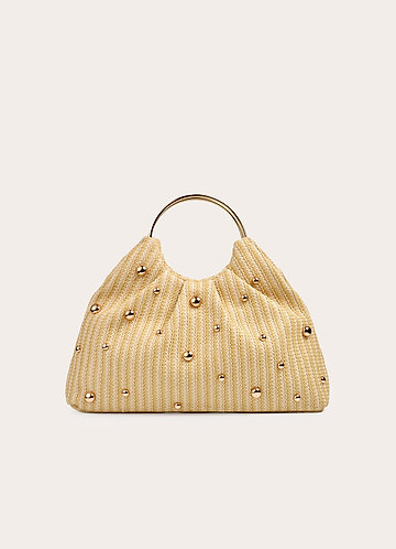 front Studded Woven Handbag