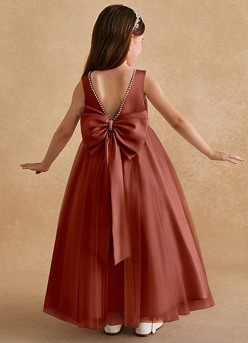 Azazie Cookie Flower Girl Dresses Vestido Castanho Aloirado de Tule de Linha A com Arco image1