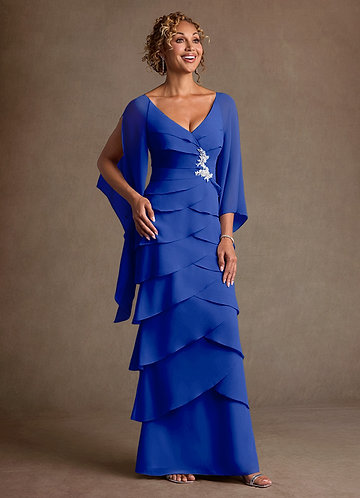 Azazie Arabinda Abiti da Mamma Sposa Abito Tubino in Chiffon Increspato Blu Reale image1