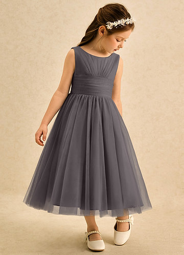 grey dress girls Grey Flower Girl Dresses,Pleated Flower Girl Dress,Short Flower Girl Dress,FD00082, Child5 / Ivory main image 0
