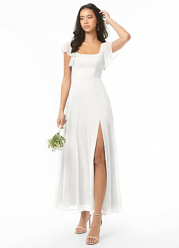 Azazie Bondi Bridesmaid Dresses White A-Line Ruched Chiffon Dress image1