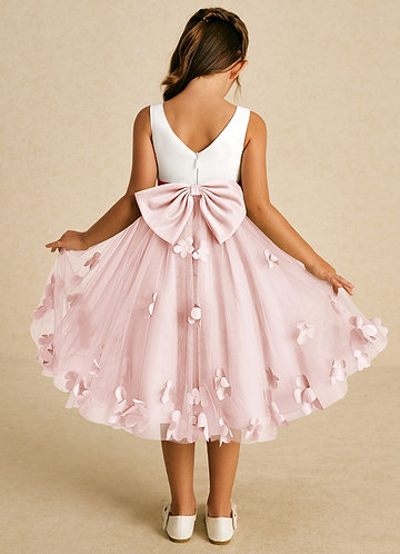 Azazie Sprout Flower Girl Dresses Blushing Pink A-Line Bow Tulle Dress image1 0