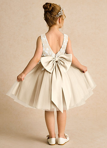 Azazie Butterfly Flower Girl Dresses Champagne A-Line Lace Dress image1