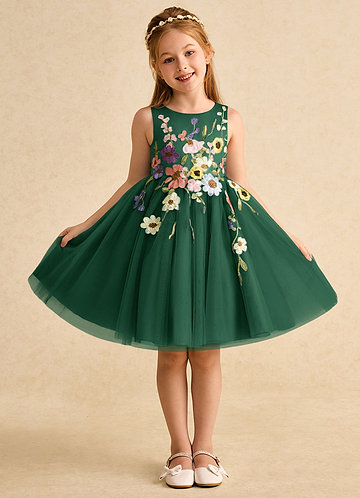 Azazie Prima Flower Girl Dresses Dark Green A-Line Bow Tulle Dress image1