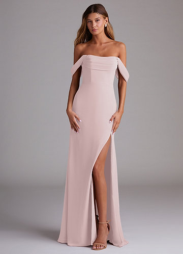 Azazie Saige Bridesmaid Dresses Blushing Pink A-Line Off the Shoulder Chiffon Convertible Dress image1 0