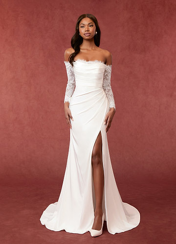 Azazie Onyx Wedding Dresses Diamond White Mermaid Sequins Crepe Back Satin Dress image1