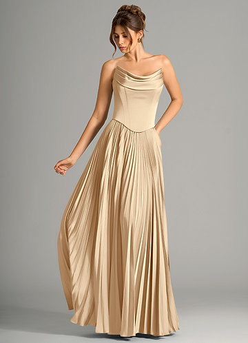 two piece bridesmaid dresses uk BABARONI Chiffon Taupe Bridesmaid Dresses A-line One Shoulder Sleeveless  Floor-length With Slit – BABARONI UK main image 0