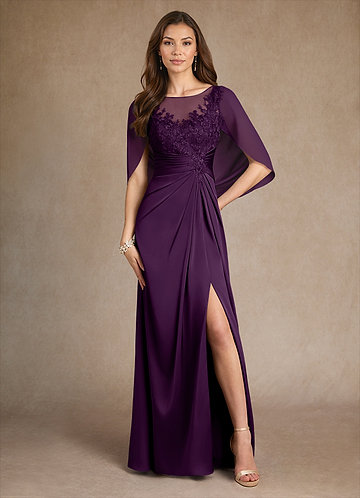 Azazie Hera Mother of the Brides Dresses Grape A-Line Lace Stretch Satin Dress image1