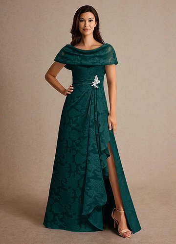 Azazie Branford Mother of the Brides Dresses Pine A-Line Pleated Floral Burnout Dress image1