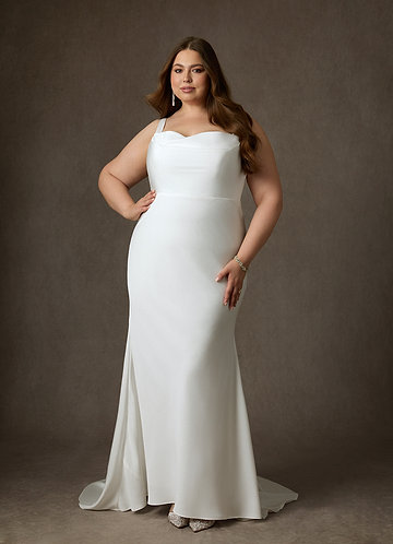 Azazie Lyssa Wedding Dresses Vestido Diamante Branco de Crepe Costas Cetim de sereia image1