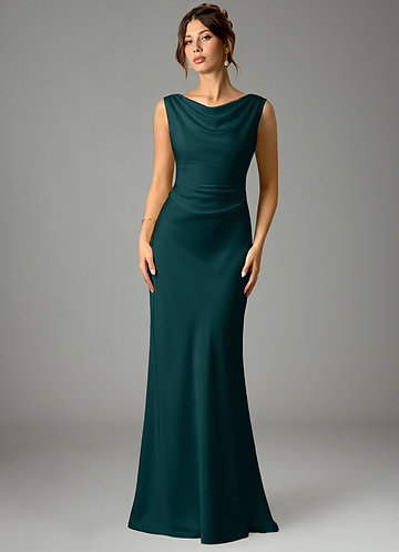 pine color bridesmaid dresses Heres a sign to have your bridal party in Pine Satin dresses! , Dress Style: Luna, Color: Pine, @meetthesimmons, @vinnydphotography, #DearCleo #BeBeautiful #DearCleoCrew #Pine #LunaDress