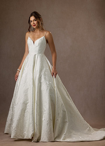 Azazie Astoria Wedding Dresses Antique White Ball-Gown with Pockets Floral Jacquard Dress image1