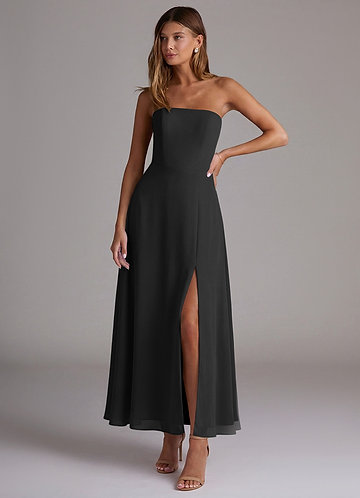 Azazie Wren Bridesmaid Dresses Vestido Preto de Chiffon de Linha A com Sem alças image1