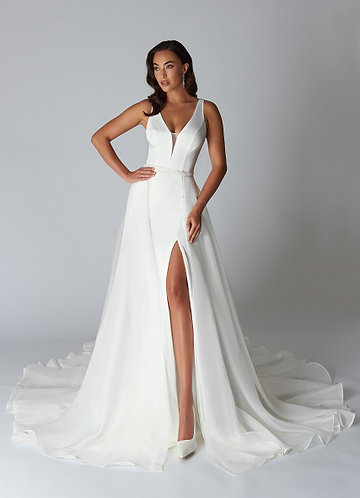 A Line Bridal Jumpsuit Wedding Dress with Detachable Train Lace