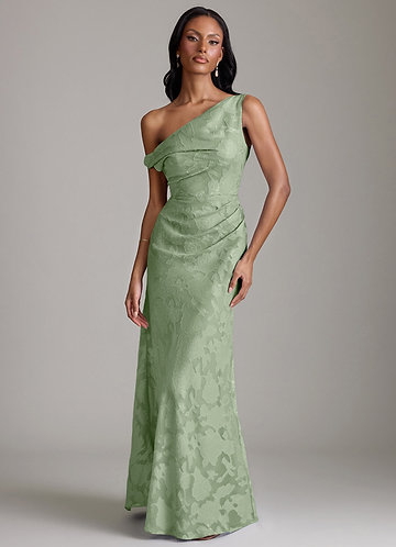 Azazie Emerson Bridesmaid Dresses Dusty Sage Mermaid Off the Shoulder Floral Burnout Dress image1