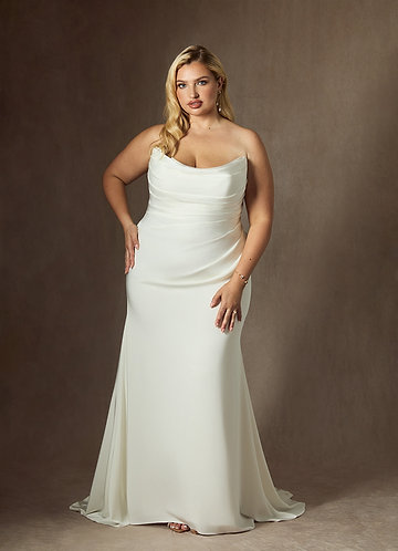 Azazie Elyse Trouwjurken Jurk van Crêpe rug satijn met Zeemeermin Strapless Diamant Wit image1