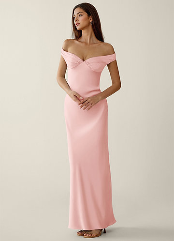 Gwendonme Haze Pink Satin Crystal Linen Prom Dress image1