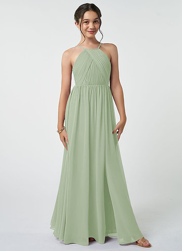 Azazie Leighton Junior Dusty Sage A-Line Pleated Chiffon Dress image1