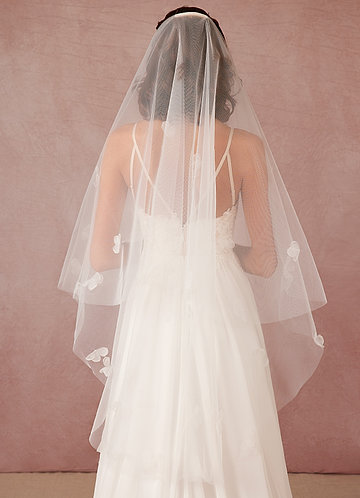 front Rosalyn Flower Hip Length Veil With Blusher
