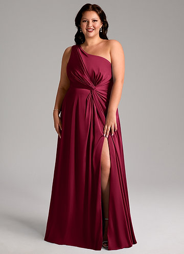 wine colored plus size bridesmaid dress Charlie A-line V Neck Chiffon Plus Size Bridesmaid Dresses, Vintage_Mauve main image 1