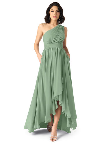 Azazie Mathilda Bridesmaid Dresses Matcha A-Line One Shoulder Chiffon Dress image1