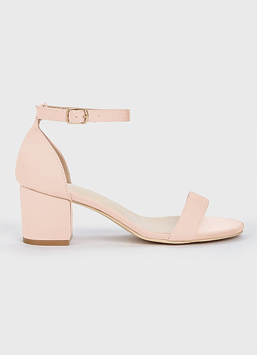 front Matching Color Stretch Satin One Strap Buckle Block Low Heel Sandals