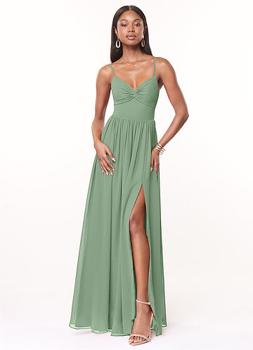 Azazie Zeya Bridesmaid Dresses Matcha A-Line V-Neck Pleated Chiffon Dress image1 0