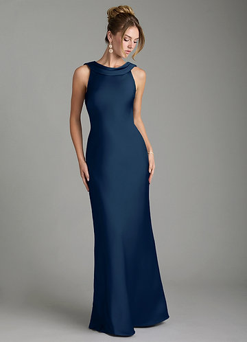 Dark Navy Boat Neck Bridesmaid Dresses | Azazie