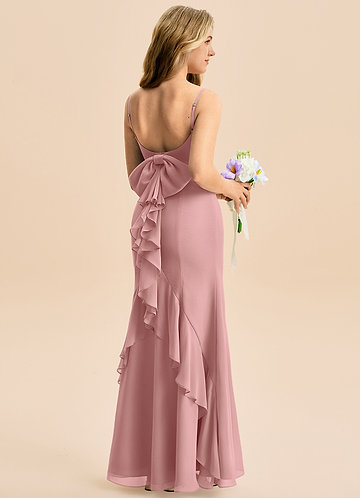 Azazie Lioren Junior Abito Sirena in Chiffon Fiocco Rosa Polverosa image1