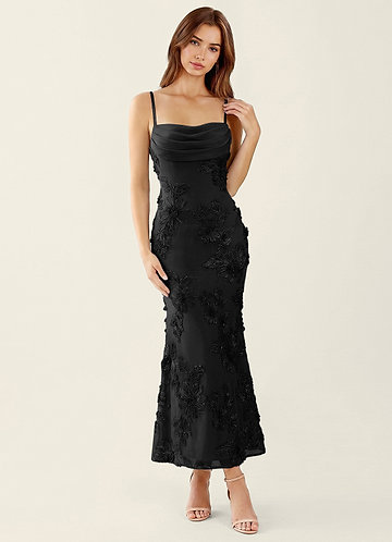 Floriane Noir Robe longue sirène corset à fleurs 3D et laçage au dos image1