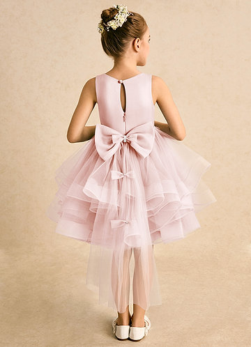 Azazie Tinie Flower Girl Dresses Blushing Pink Ball-Gown Bow Tulle Dress image1