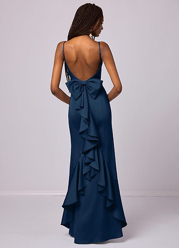 Barbie ♥ Azazie Bridesmaid Dresses Dark Navy Mermaid Bow Stretch Satin Dress image1