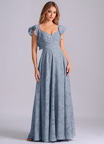 Azazie Leilani Bridesmaid Dresses Dusty Blue A-Line Sweetheart Neckline Floral Burnout Dress image1