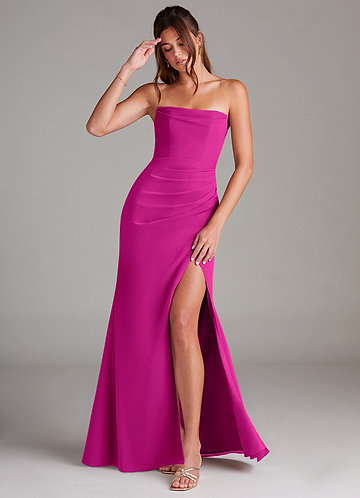 Azazie Leonis Bridesmaid Dresses Fuchsia Sheath Strapless Chiffon Convertible Dress image1