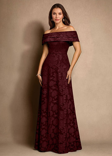Azazie New Britain Mother of the Brides Dresses Cabernet A-Line Pleated Floral Burnout Dress image1