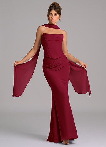 red strapless bridesmaid dress Arabic One Shoulder Lilac Evening Dresses with Cape SF545 main image 1