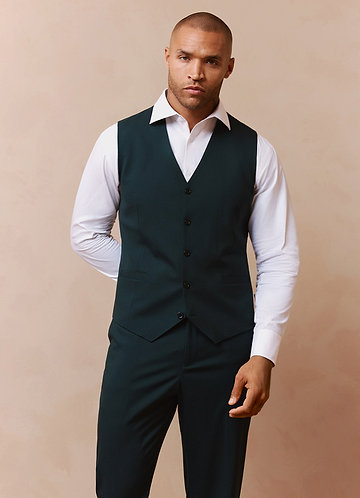 front Savile Negro Chaleco de traje de mezcla de lana