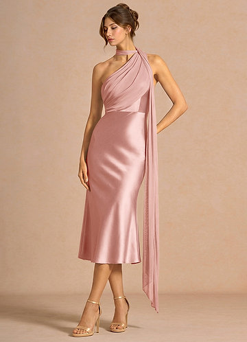 chinese dress ladies Zapaka Women Fuchsia Work Dress V Neck Mermaid Midi Business Dress with Sleeve, Fuchsia / US2 main image 0