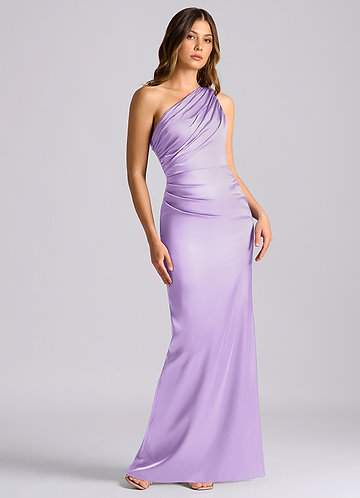 Azazie Akilah Bridesmaid Dresses Lilac Mermaid One Shoulder Stretch Satin Dress image1