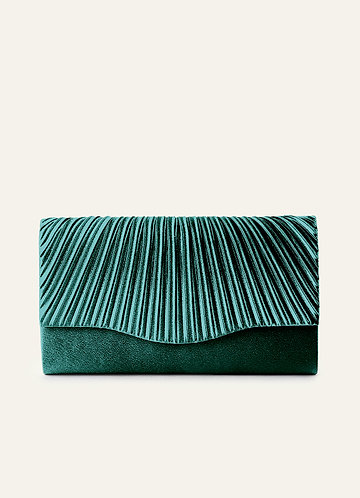 front Matching Color Pleated Metallic Satin Envelope Clutch