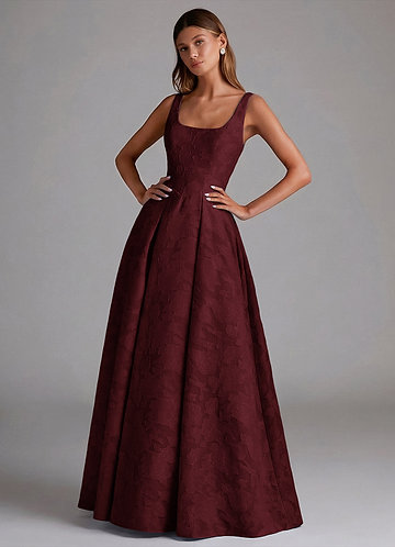 Azazie Amalie Brautjungfernkleider A-Linie Plissee Blumen-Burnout Kleid Cabernetrot image1