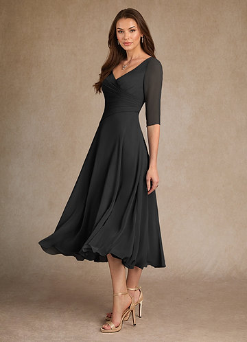 Azazie Durant Vestidos de Madre de la Novia Vestido de Negro de Gasa de Corte en A con Plisado image1