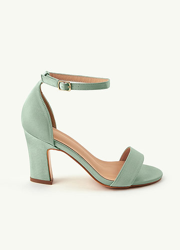 front Matching Color Stretch Satin One Strap Buckle Chunky Heel Sandals